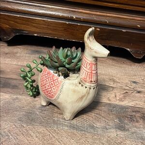 Ceramic Llama Planter with Succulent - Pink and Cream